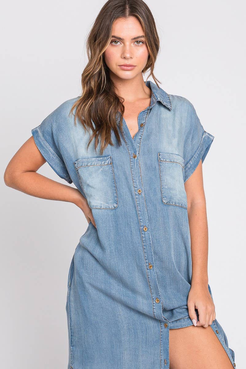 SB326 Bleachout Denim Maxi Dress