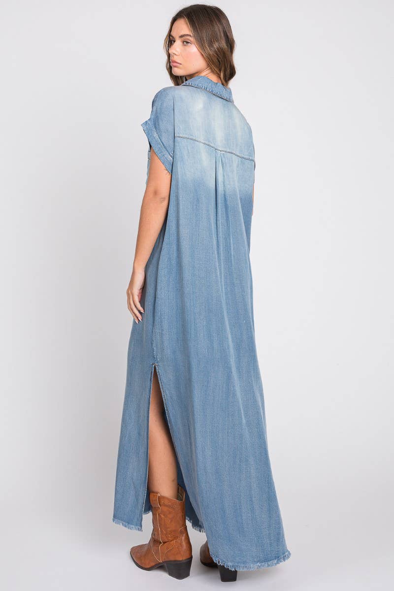 SB326 Bleachout Denim Maxi Dress