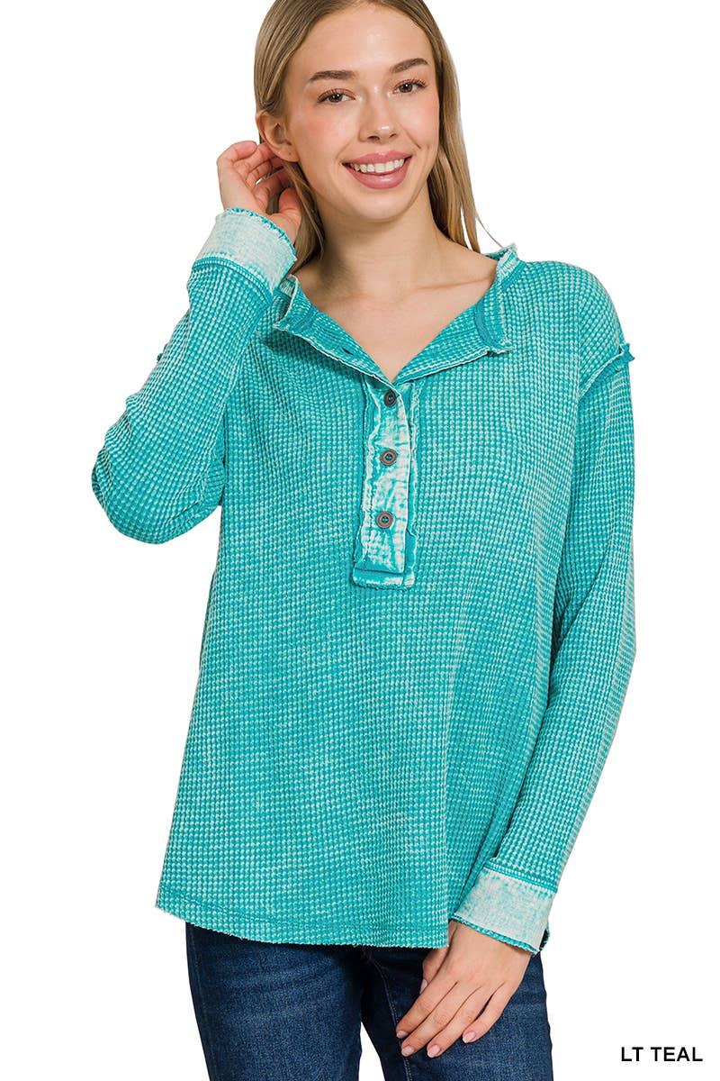 SB283 WASHED WAFFLE RAW EDGE HENLEY
