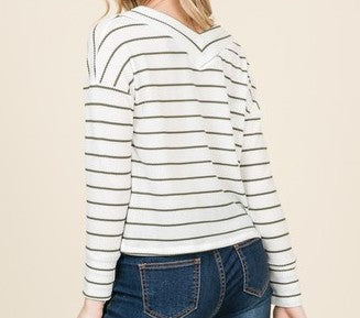 Striped V-Neck Waffle Crop Top